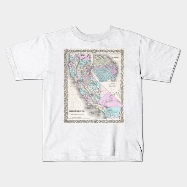 Vintage Map of California (1855) Kids T-Shirt by Bravuramedia